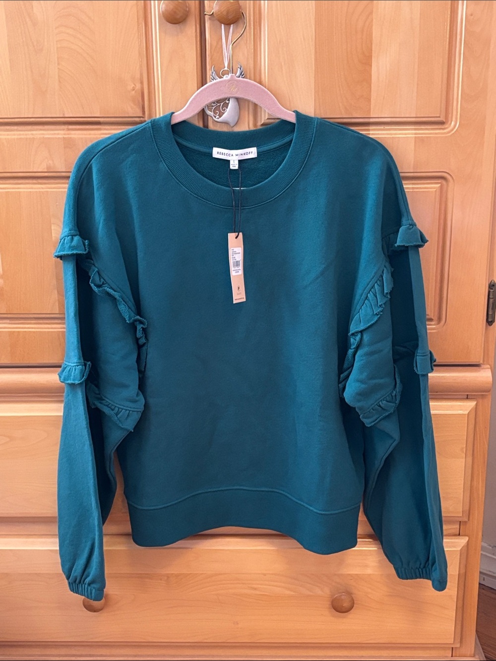 Rebecca Minkoff Teal Ruffle-Trim Sweatshirt